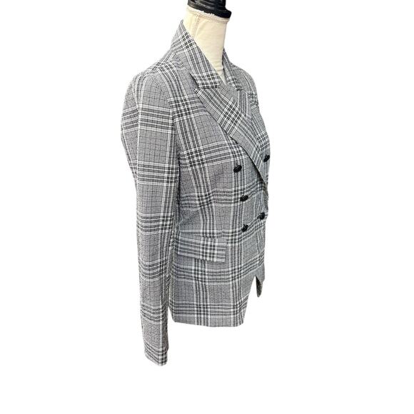 Maison d'Amelie Black White Plaid Double Breasted Notched Hem Blazer - M - Picture 4 of 13